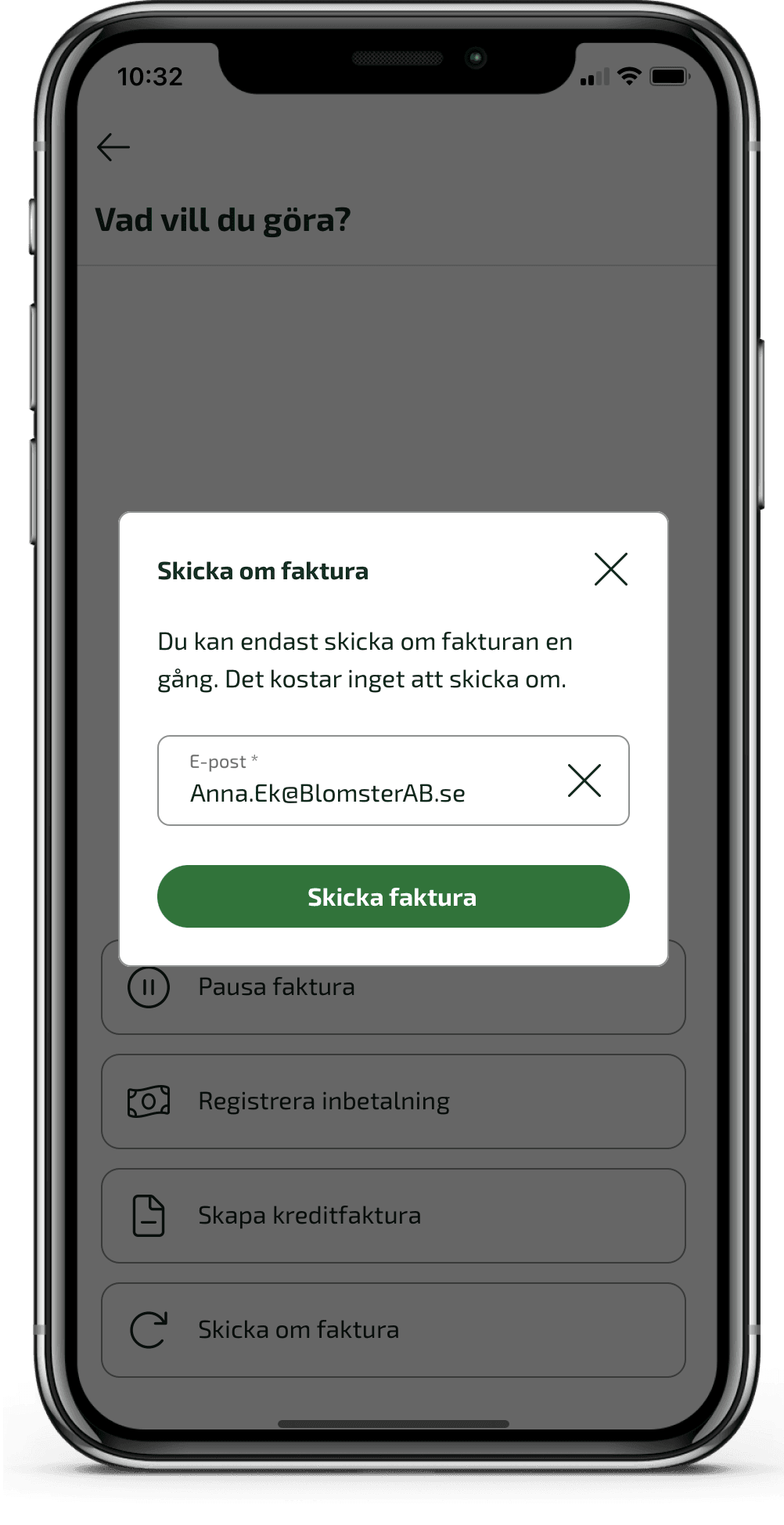Du kan Skicka om faktura.