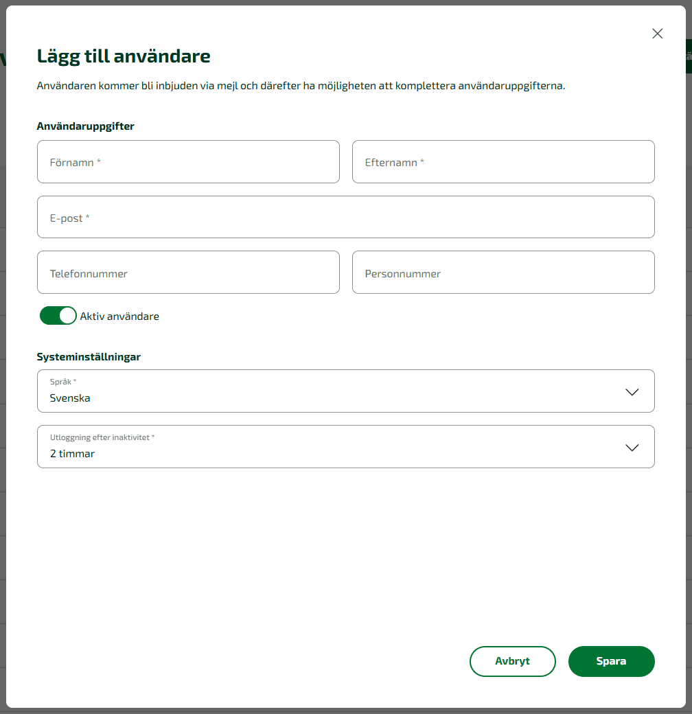 Fyll i användarens uppgifter.
