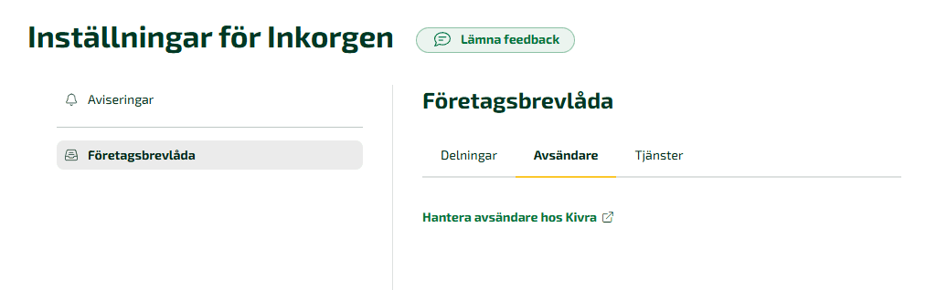 Med Kivras företagsbrevlåda hanteras avsändare via en länk till Kivra.