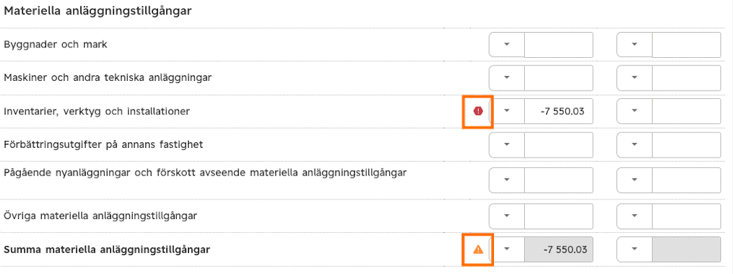 I systemet finns det kontroller och avvikelser indikeras av stopptecken och varningstrianglar.