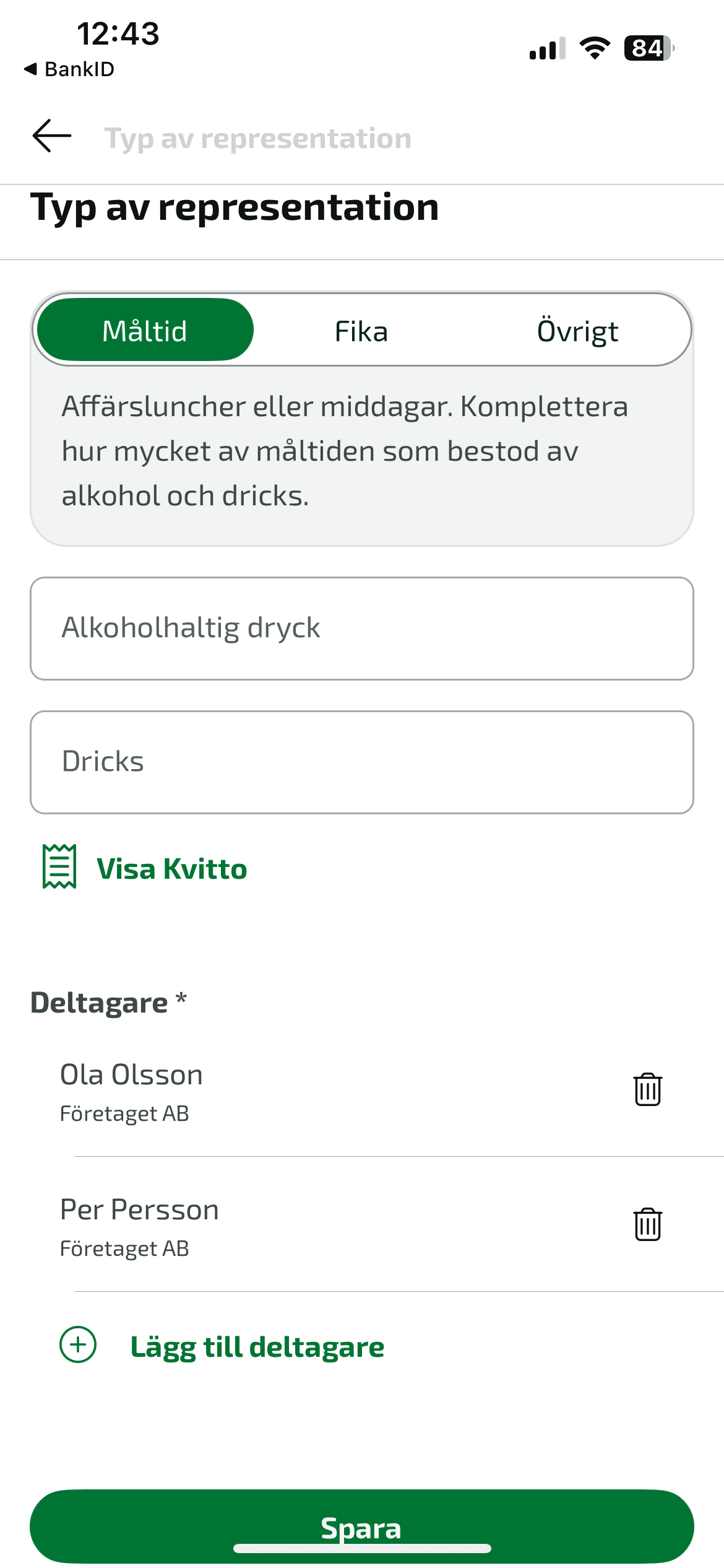 När du är klar med registreringen klickar du på Spara.