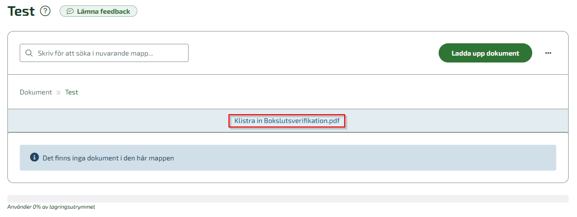 Klicka på Klistra in för att lägga dokumentet i en mapp.