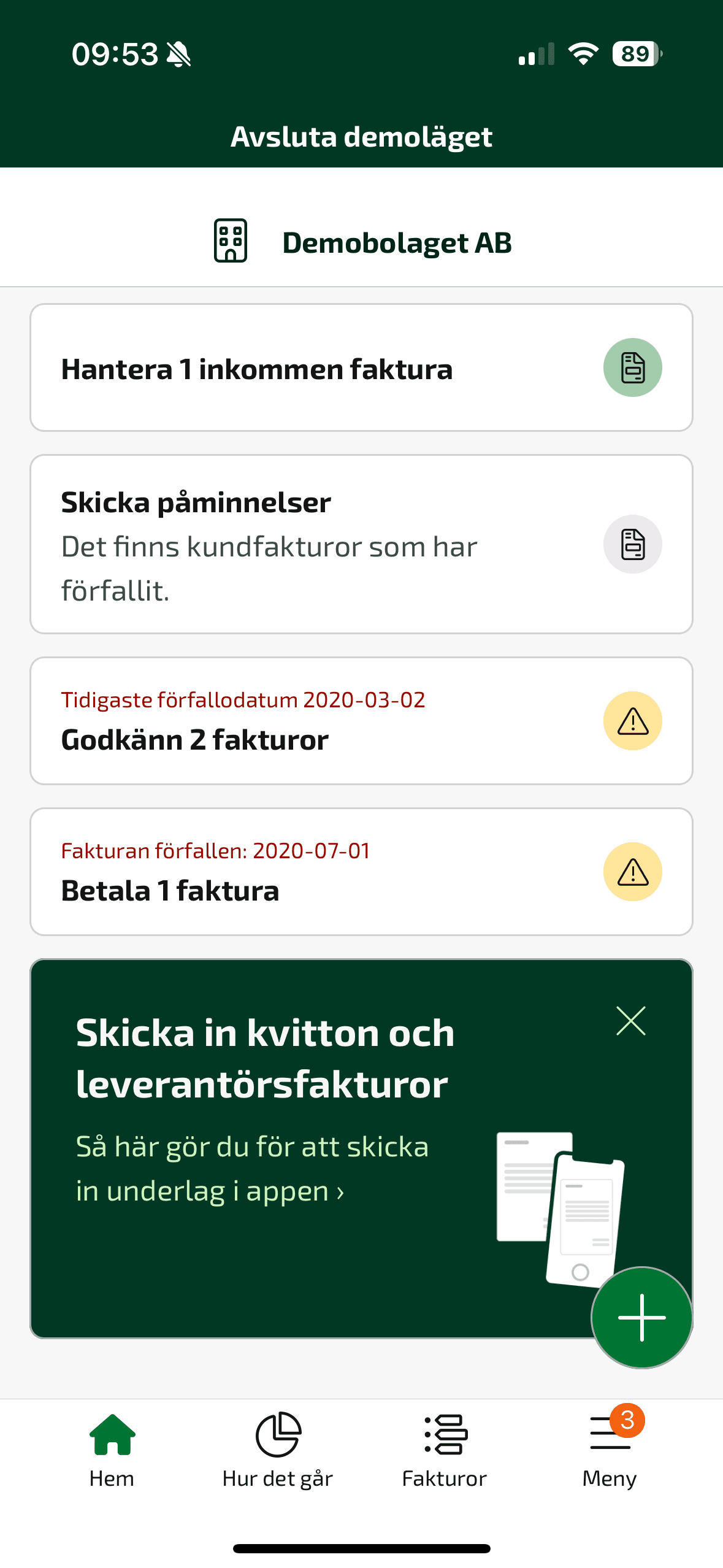 När du har leverantörsfakturor som är bokförda men ej slutbetalda visas de i appen.