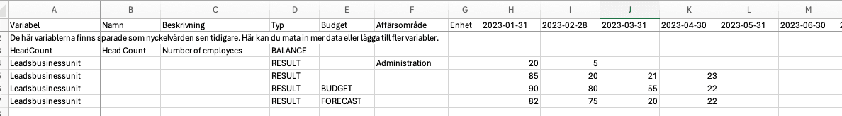 Ett exempel på hur en KPI-mall kan se ut.