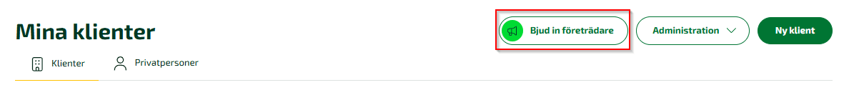 Om du väljer att stänga bannern visas istället knappen Bjud in företrädare under Mina klienter.