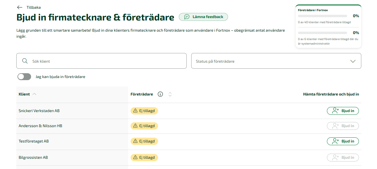 Under översiktsvyn ser du de klienter som du har åtkomst till.