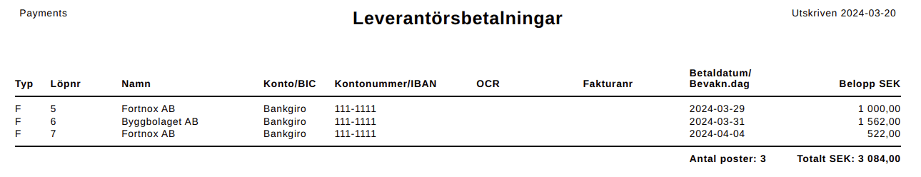 Du får en direktlänk till en rapport över transaktionerna som är med i filen.