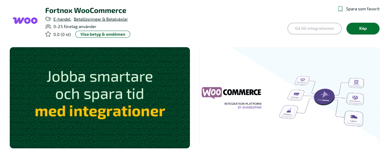 Landningssida för Fortnox WooCommerce, där du kan läsa om de olika funktioner som integrationen kan hantera.