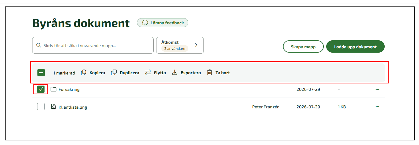 Olika alternativ för att hantera dokument.