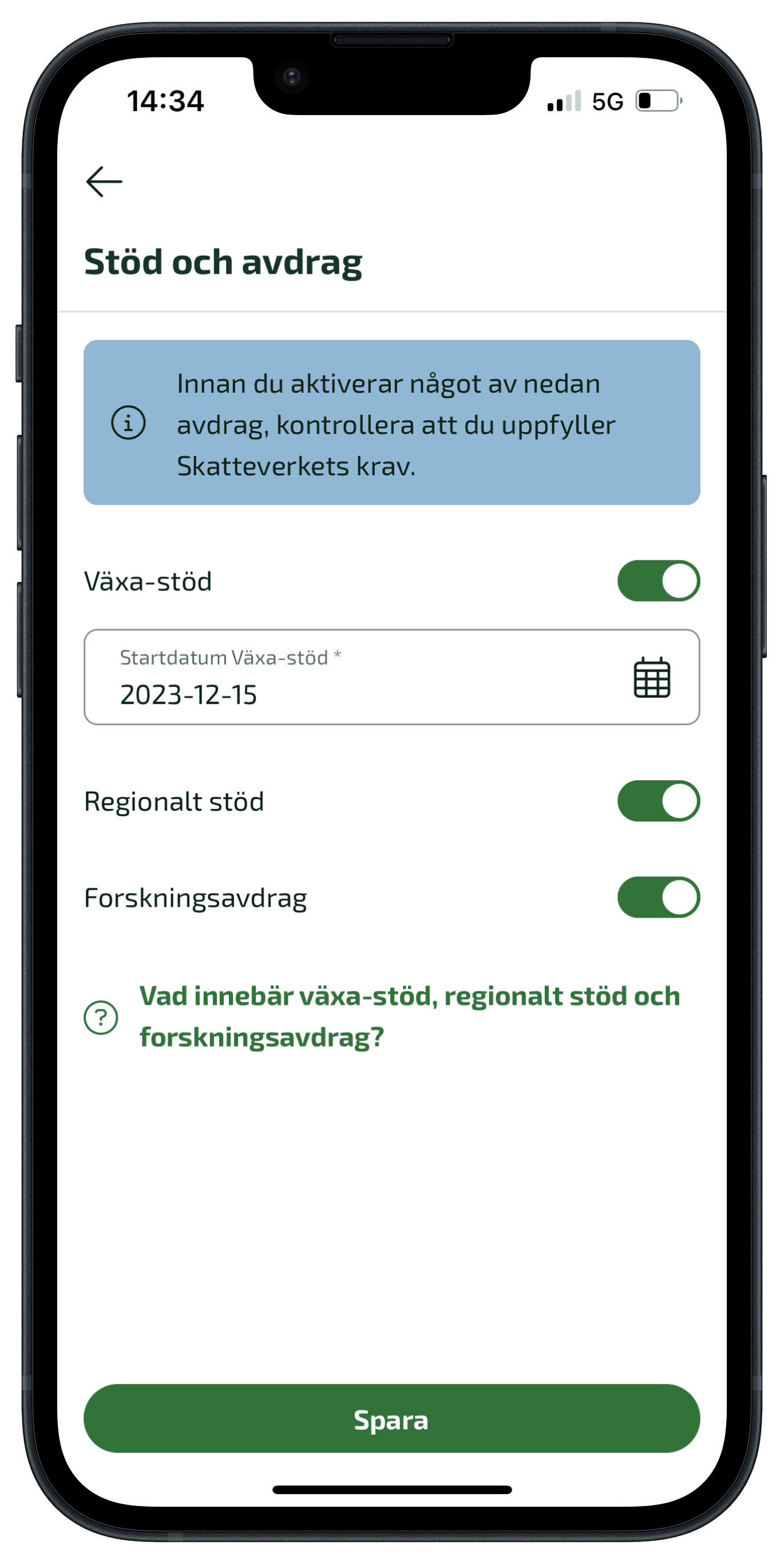 Aktivera de stöd du vill använda och därefter klickar du på Klar uppe i högra hörnet.