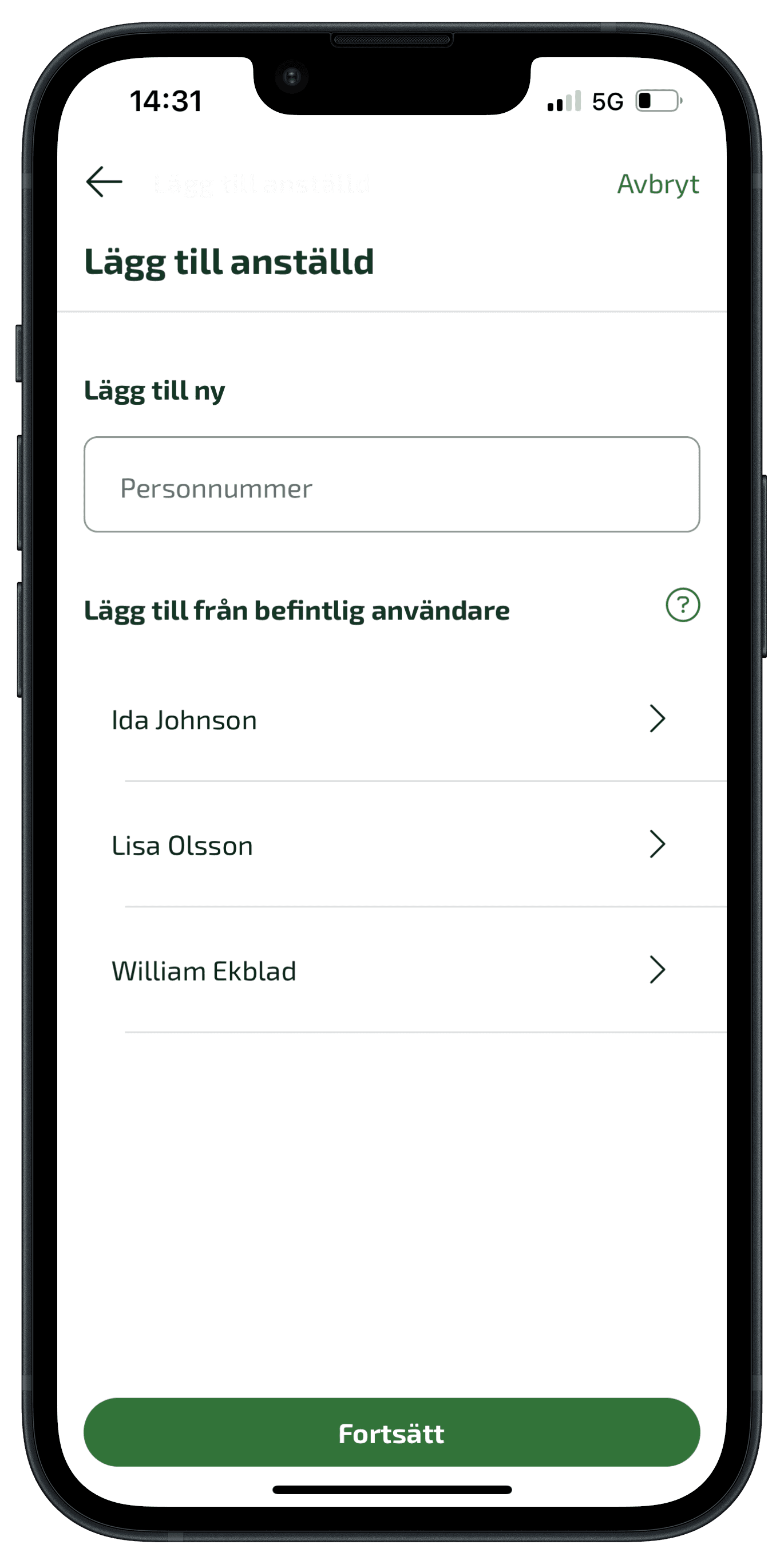 Lägg till en ny anställd eller lägg till från befintlig användare.