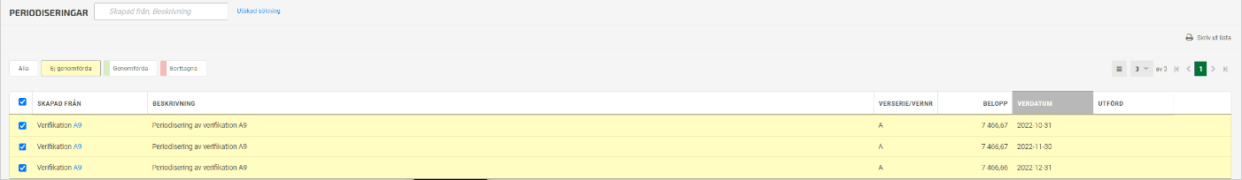 Markera aktuella periodiseringar och klicka sedan på Utför.