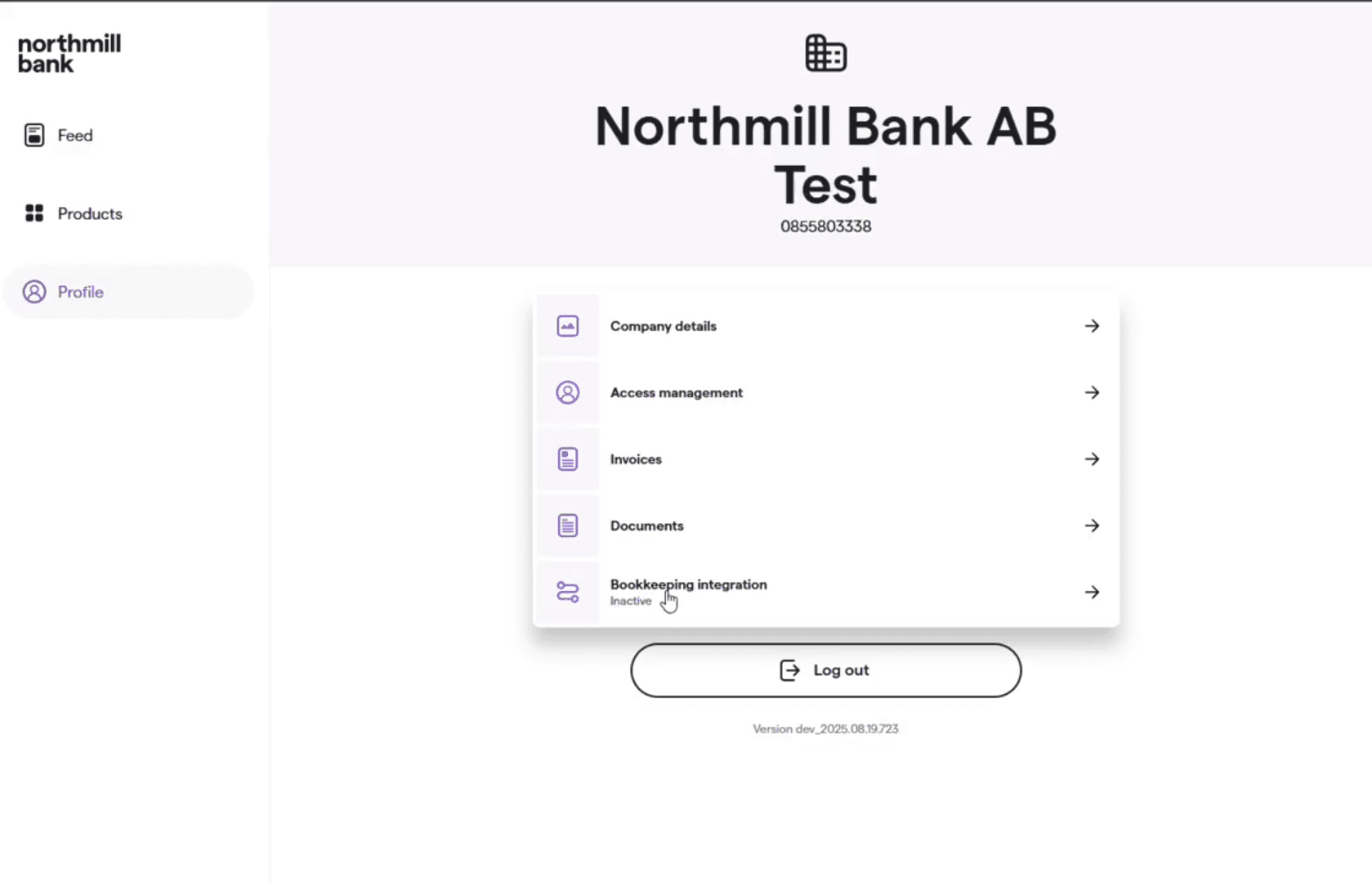 Välj Bookkeeping Integration inne på Northmill Bank.