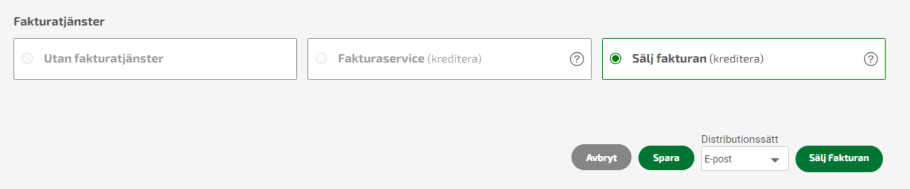 Nere till höger på kreditfakturan väljer du alternativet Sälj fakturan.