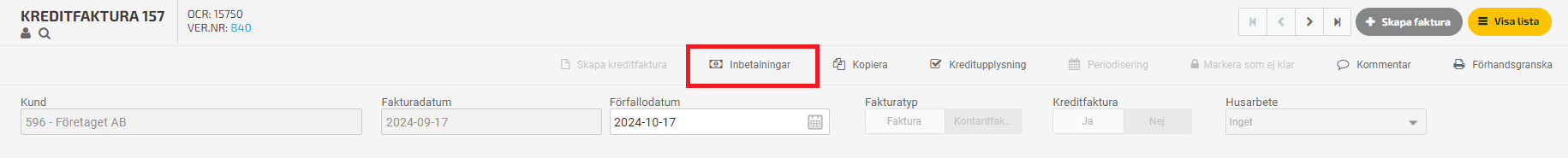 Klicka på Inbetalningar.