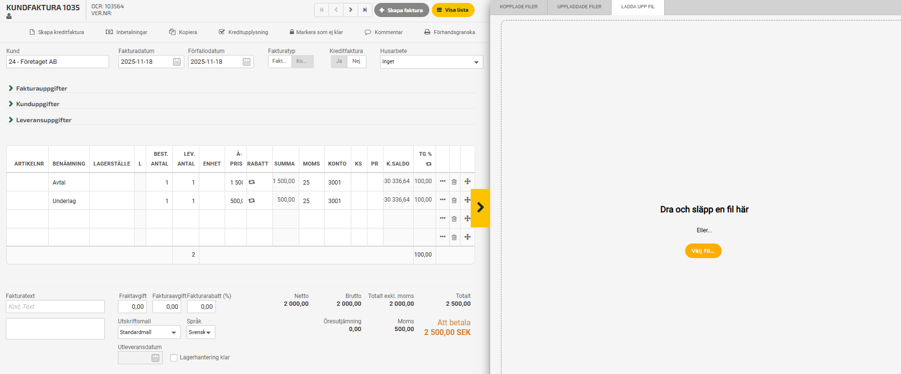 Dra in filen eller hämta upp den från din dator.