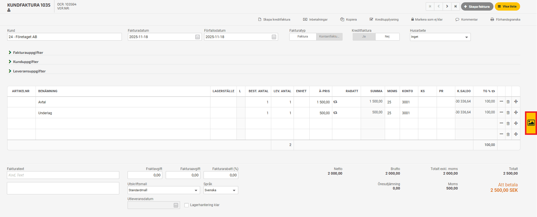 Koppla bilagor till dina dokument genom att klicka på den orange bildikonen till höger.