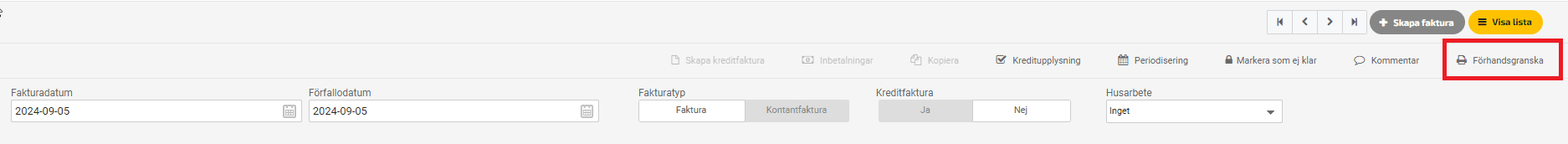 Klicka på Förhandsgranska för att se hur fakturan kommer att se ut.