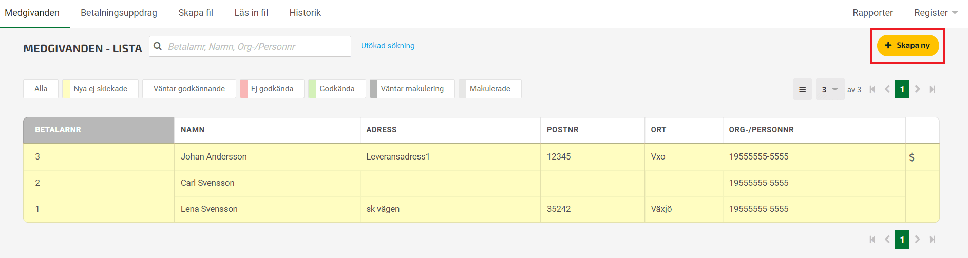 För att skapa medgivanden står du på fliken Medgivanden och klickar på Skapa ny.