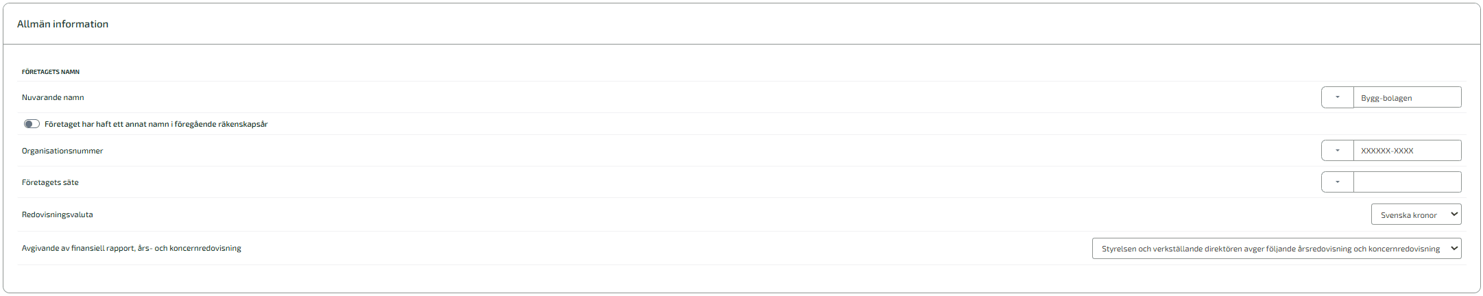 Blocket Allmän information under Inställningar.