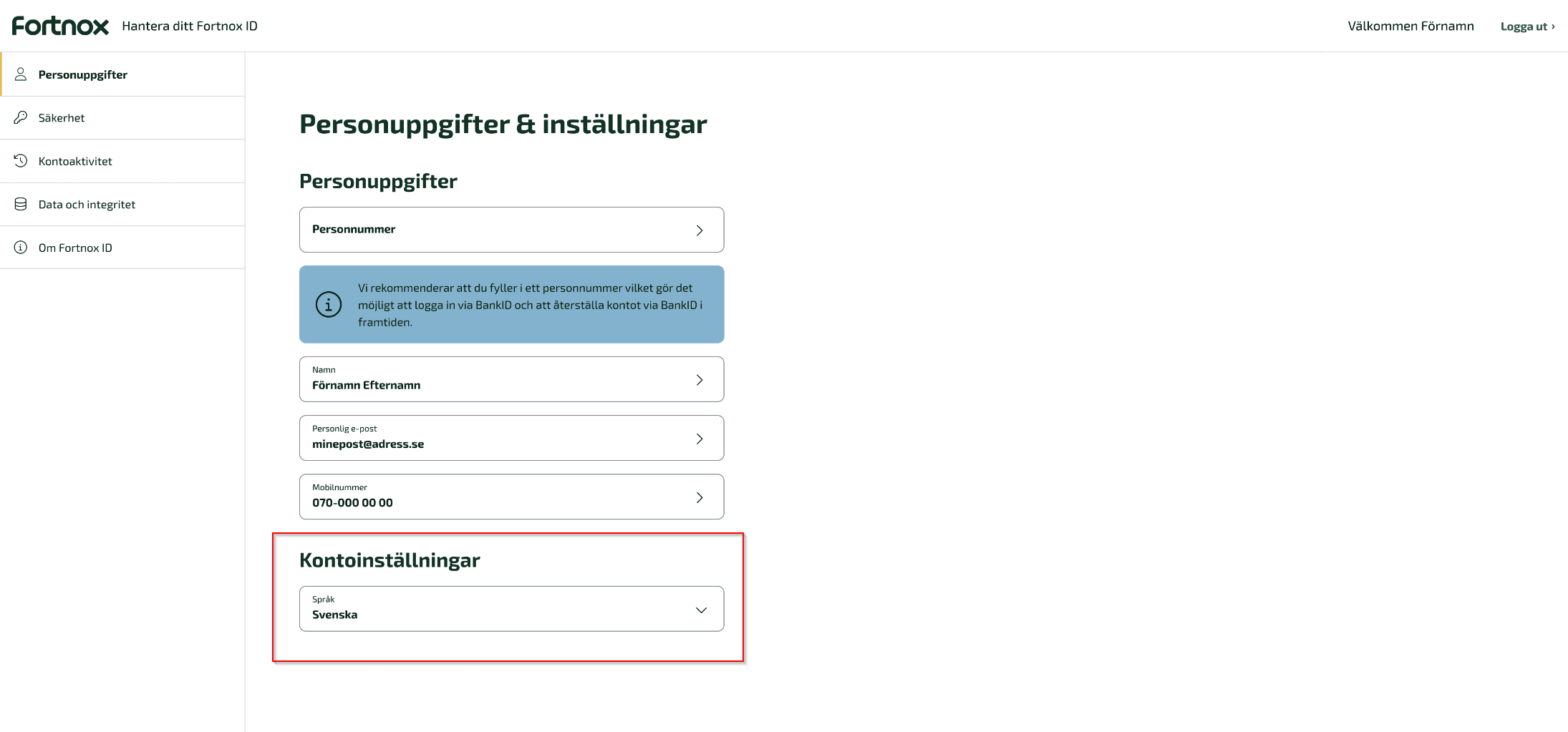 Klicka därefter på Språk under rubriken Kontoinställningar och välj Engelska.