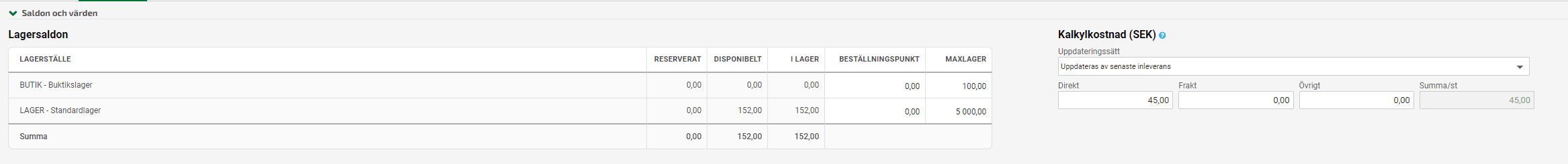 Klicka på fliken Saldon och värden.