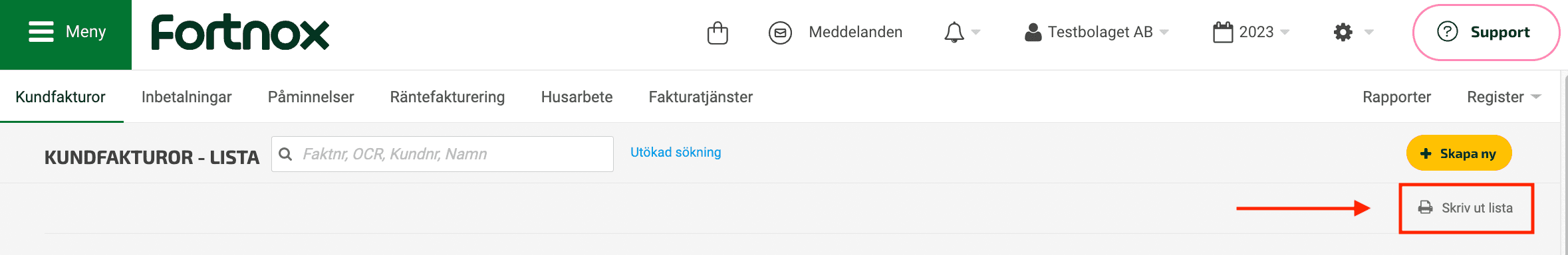 För att skriva ut den aktuella lista som du står i klickar du på ikonen Skriv ut lista.