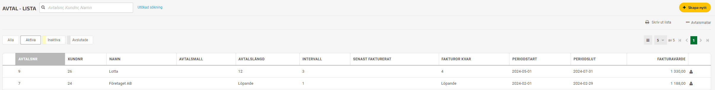 Klicka på Avtalsmallar längst upp till höger.