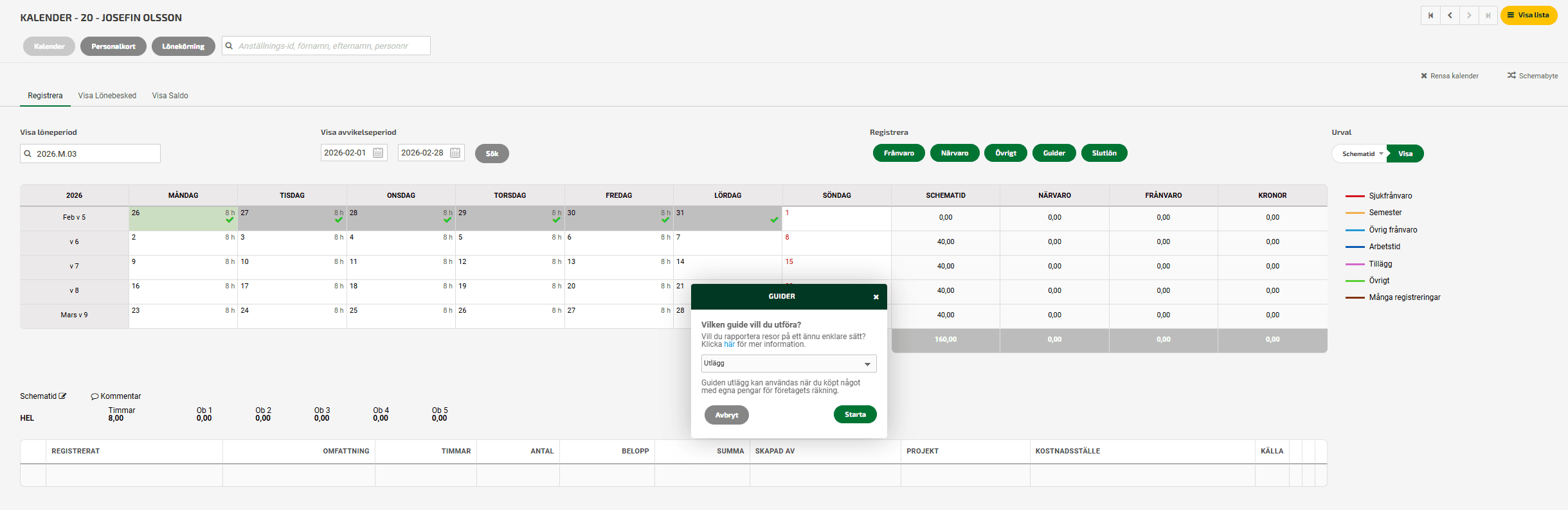 I rutan som öppnas väljer du den guide som är aktuell för den anställda.