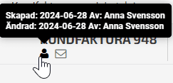 Håll markören över ikonen så ser du vem som skapat och ändrat fakturan.