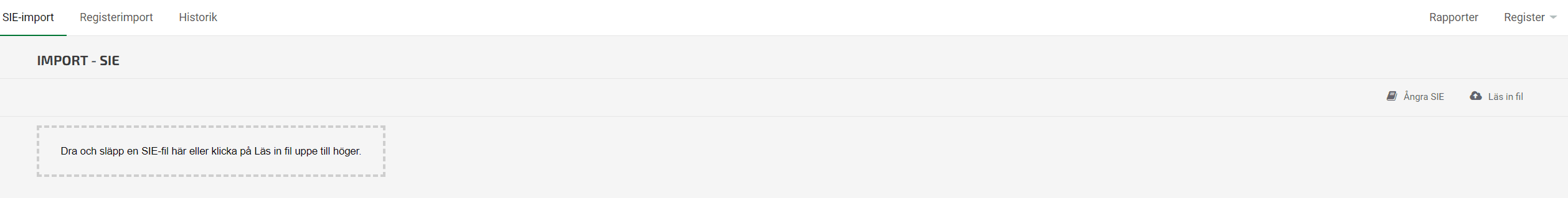 För att göra en registerimport klickar du på fliken Registerimport.