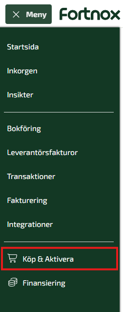 Klicka på Meny och välj sedan Köp & Aktivera.