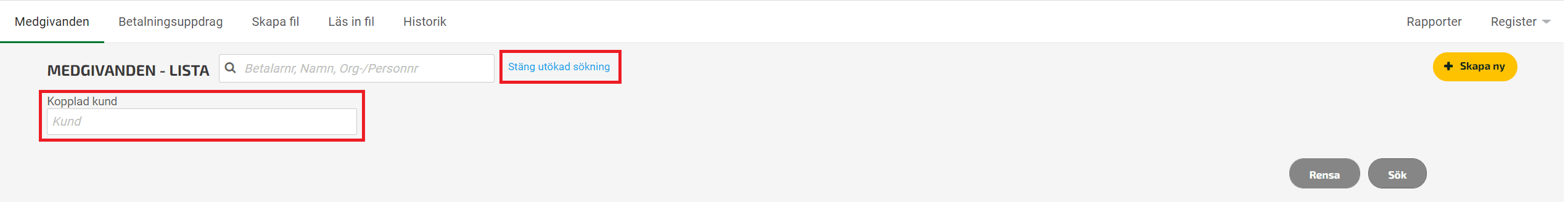 I listan kan du söka efter olika medgivanden.
