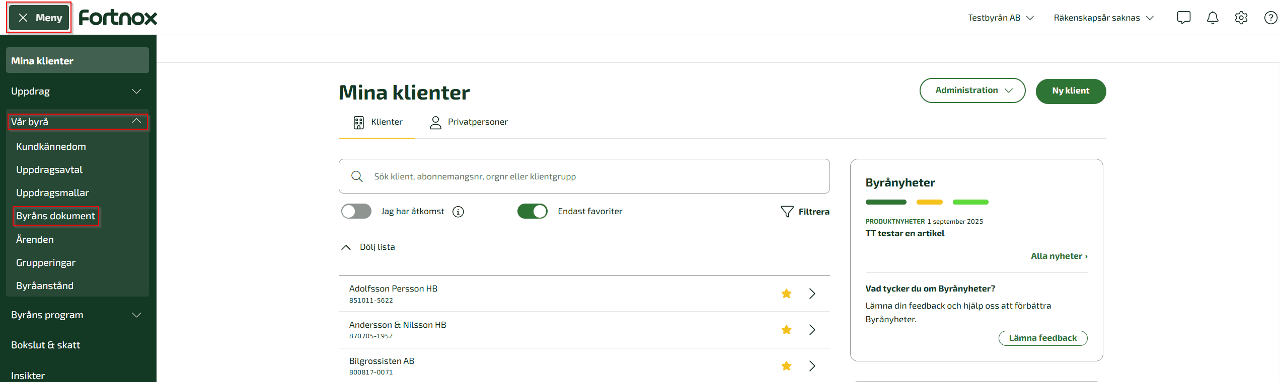 Klicka på Vår byrå i menyn, och välj Byråns dokument.
