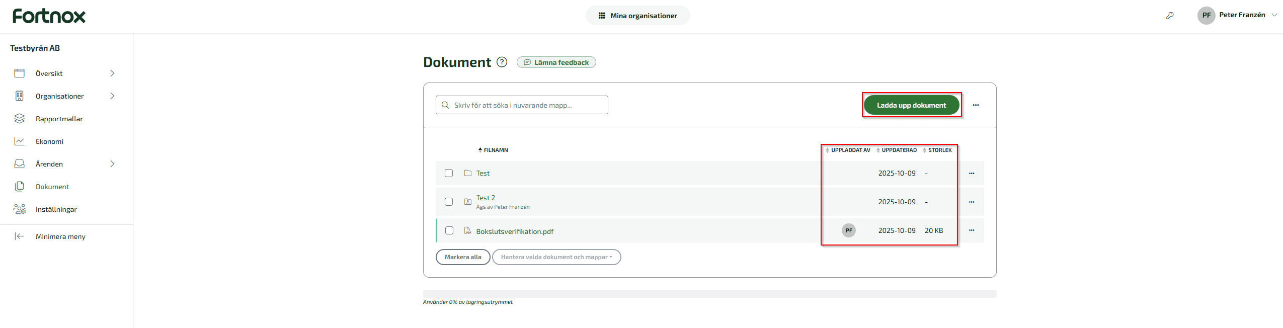 Du kan se av vem och när dokumentet är uppladdat.