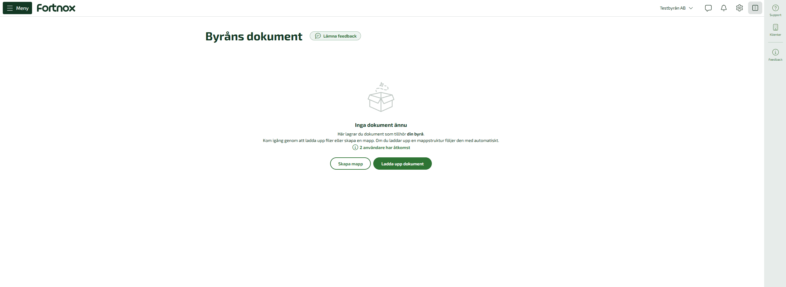 För att komma igång klickar du antingen på Ladda upp dokument eller Skapa mapp.