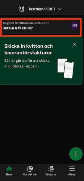 Klicka på kortet Betala 4 fakturor.