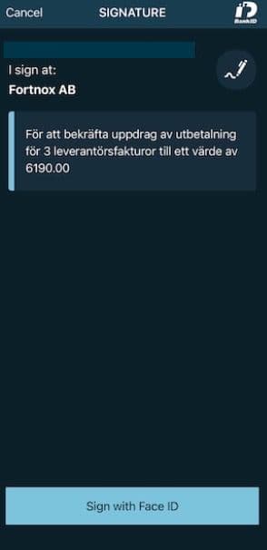 Signera betalningsuppdraget med mobilt BankID.