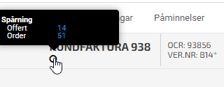 Spårningen visar kopplingen mellan offert, order, faktura.