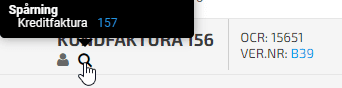 På förstoringsglaset kan du se kopplingen från fakturan till kreditfakturan.