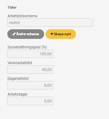Löneart 225 beräknar på det aktuella arbetstidsschemat på fliken Anställning på personalkortet.