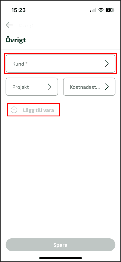 Önskar du lägga till material eller varor på den dagen, kan du klicka på knappen Övrigt.