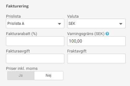 Det finns även möjlighet att ange varningsgräns per kund.