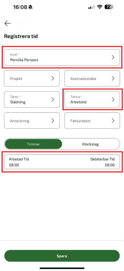 När du är klar med din registrering så klickar du på Spara.