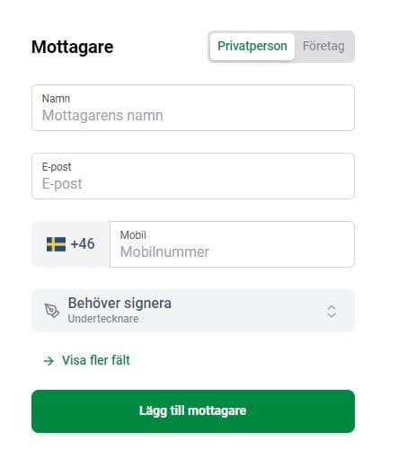 Ange uppgifter och klicka på Lägg till mottagare.