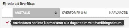 Information visas om anledning till att användare är ej redo att överföras.