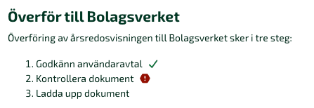 Om det finns några felaktigheter i filen som skickas in kommer det upp en röd ruta i steget Kontrollera dokument.