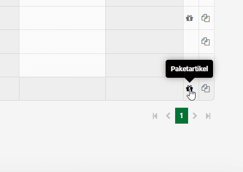I artikellistan visas en symbol för paketartikel.