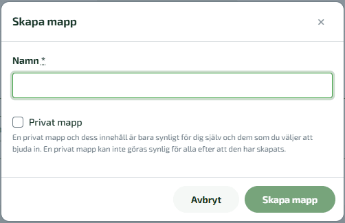 Namnge mappen och välj om den ska vara privat.