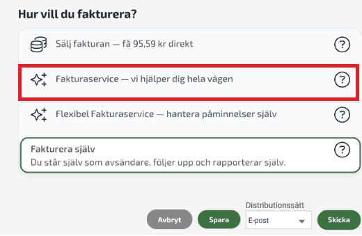 Välj att skicka kreditfakturan med fakturaservice.